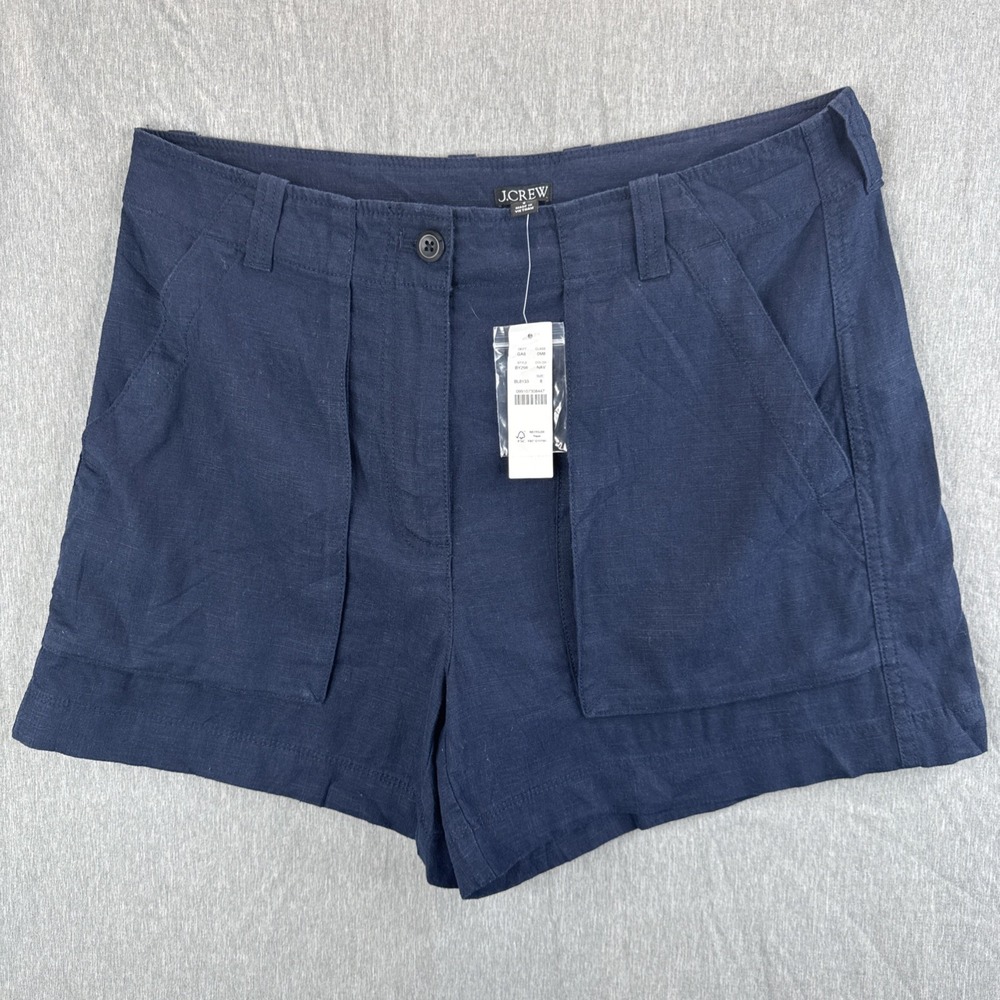NEW J.Crew Shorts Women's Size 8 Navy Blue Linen Blend Preppy Costal